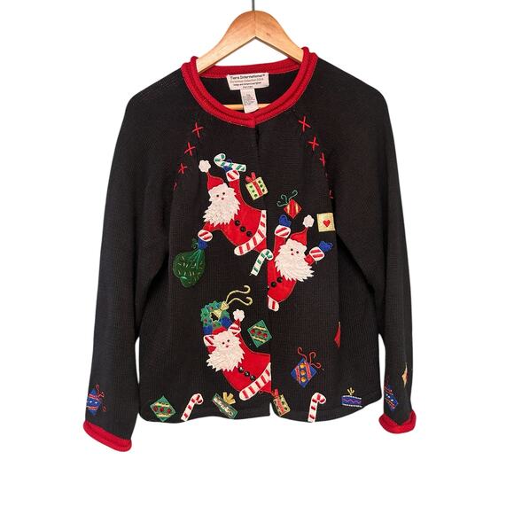 Tiara International Santa Claus Christmas Sweater 2004 PM Red‎ Festive Holiday - Picture 1 of 10